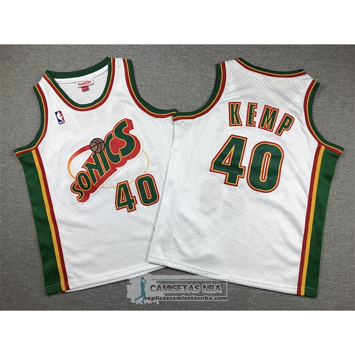 Camiseta Nino Seattle SuperSonics Shawn Kemp NO 40 Historic Retro Blanco